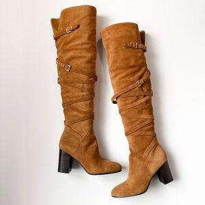 NWOT Sam Edelman Strappy Suede Over The Knee Boot Golden Caramel